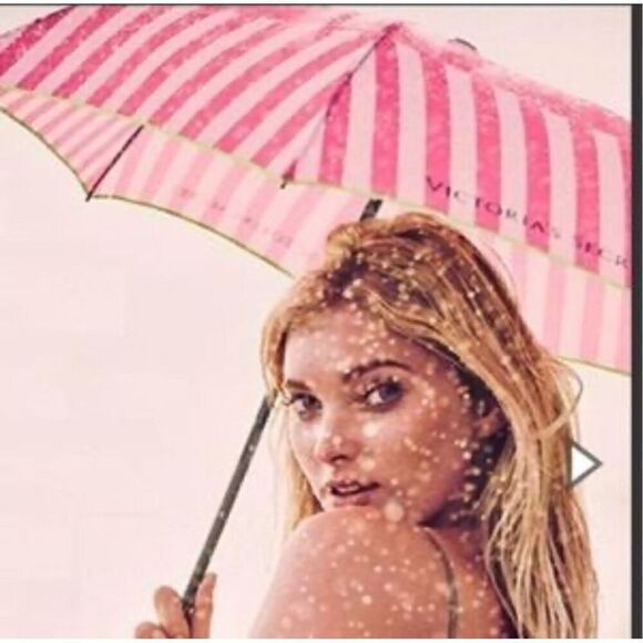 Victoria's secret VS signature stripe w/neon green trim & wristlet chain - Picture 1 of 10